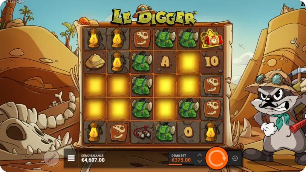 Le Digger dynamite feature med explosioner och symboler